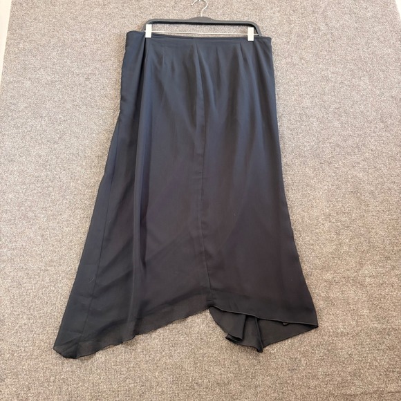 Venezia Dresses & Skirts - Black Ruffle Front Maxi Skirt Asymmetrical Handkerchief Hem Sheer Overlay Sz 14